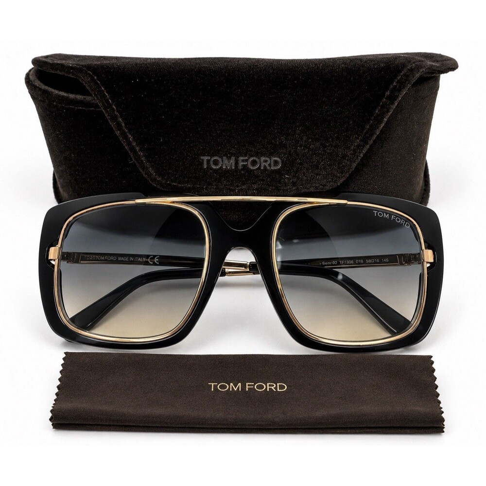Tom Ford Sam-02 TF1306 01B Sunglasses Black Gold 58-16-145 Italy Case